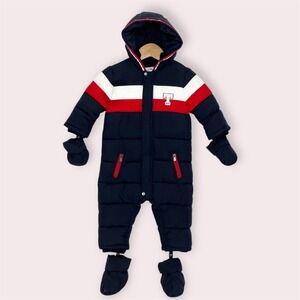 Tartine et Chocolat Puffer Snowsuit Navy w/Detachable Mittens & Booties 12 month